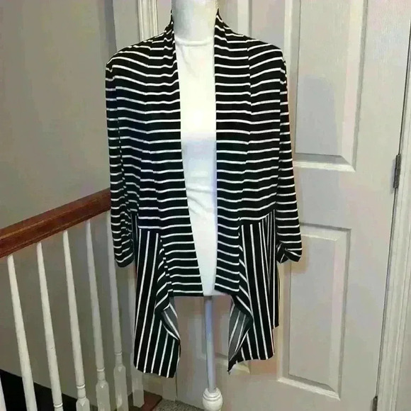 Chico's Size 0 (same as size 4/6) Striped Open Front Poly/Spandex Cardigan - Picture 2 of 12